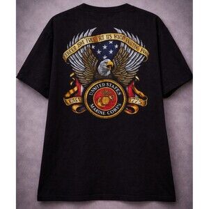 USMC MARINE CORPS EAGLE GRAPHIC T SHIRT XXL BLACK DOUBLE SIDED USA